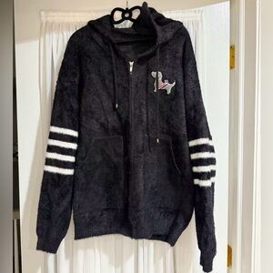 Black Fuzzy Hoodie with Stripes